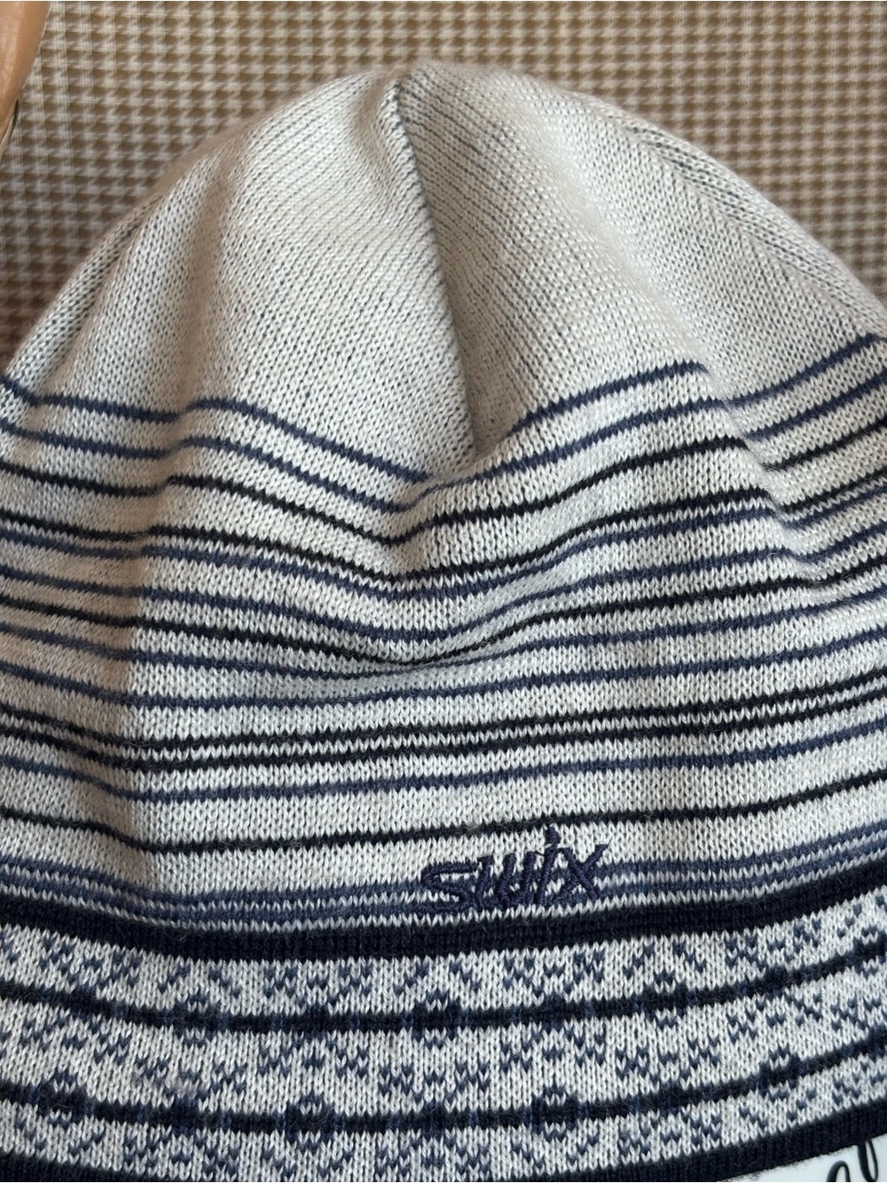 Swix Fair Isle Striped Knit Merino Wool Hat - Navy & Cream